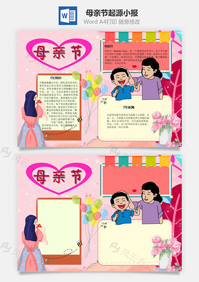 母亲节起源手抄报Word模板