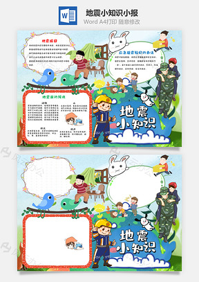 可爱卡通风地震小知识小报手抄报Word模板