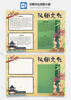 汉朝文化民歌手抄报Word模板