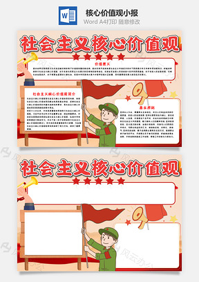 红色社会主义核心价值观手抄报Word模板