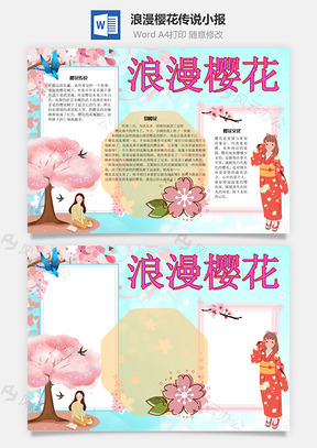 浪漫樱花传说手抄报Word模板
