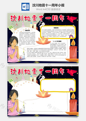 汶川地震十一周年手抄报Word模板