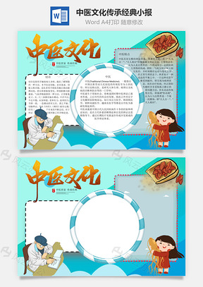 中医文化传承经典手抄报Word模板
