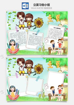 立夏习俗手抄报Word模板