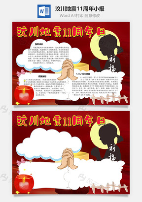 汶川地震11周年日手抄报Word模板