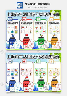 插画风上海市生活垃圾分类投放指南Word模板