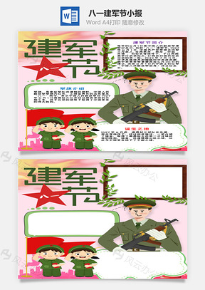 竖版八一建军节小报手抄报Word模板