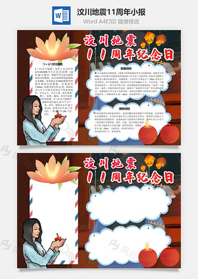 汶川地震11周年纪念日手抄报Word模板