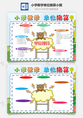 小学数学单位换算思维导图小报手抄报Word模板
