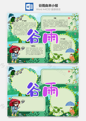 谷雨由来手抄报Word模板