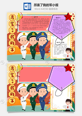 厉害了我的军纪念日手抄报Word模板