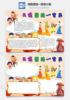 民族团结一家亲民族手抄报Word模板