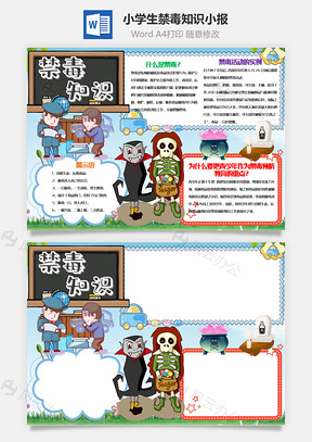 小学生卡通禁毒知识小报手抄报Word模板