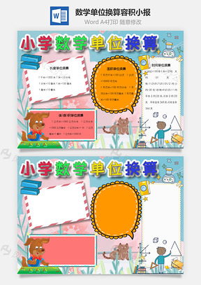 小学数学单位换算容积手抄报Word模板