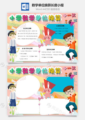 小学数学单位换算长度手抄报Word模板