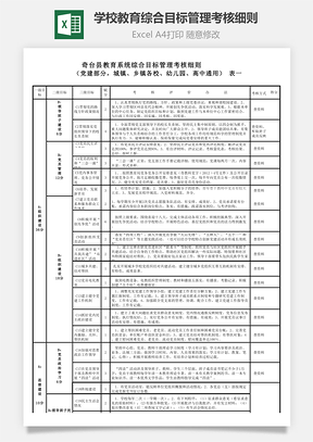 学校教育综合目标管理考核细则Excel模板