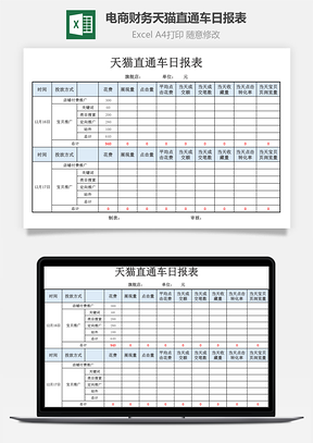 电商财务天猫直通车日报表