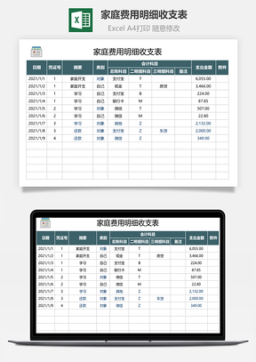 家庭费用明细收支表