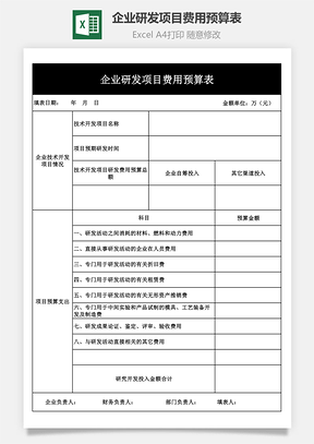 企业研发项目费用预算表