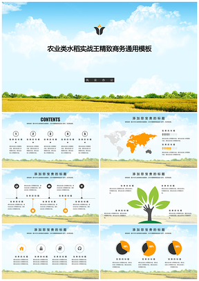蓝色农业类水稻实战王精美小麦简约实用商务通用商业计划书PPT模板