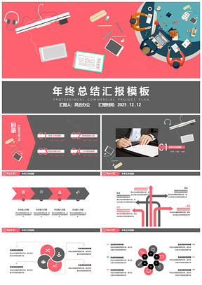 2025粉色年终总结扁平化商务小清新年终汇报总结PPT模板
