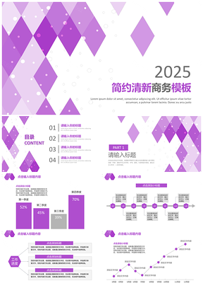 2025紫色简约清新述职演讲通用PPT模板