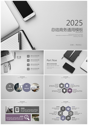 2025灰色总结商务PPT模板