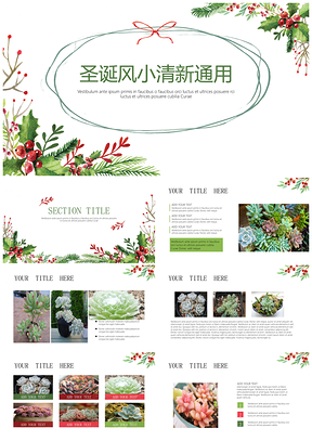 绿色小清新圣诞风通用静态PPT模板