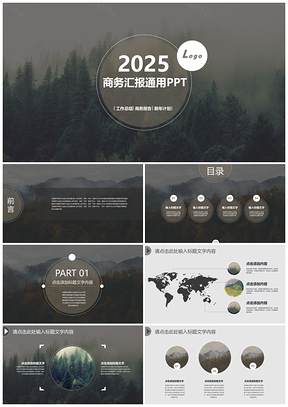 2025灰色沉稳精美森林主题汇报动态PPT模板