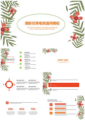 绿色清新花草唯美通用PPT模板