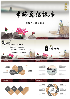 灰色年终总结报告中国风江南水乡水墨风PPT模板