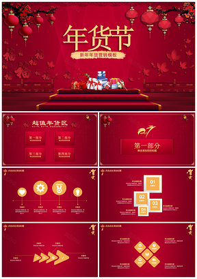 红色新年年货营销主题年度总结PPT模板