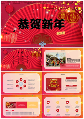 红色新年快乐新年贺卡祝福年终总结温馨PPT模板