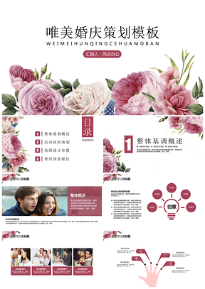 粉色2025手绘花卉婚庆策划PPT模板