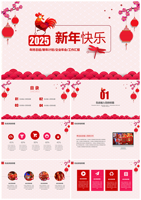 2025红色中国风年终总结汇报PPT模板