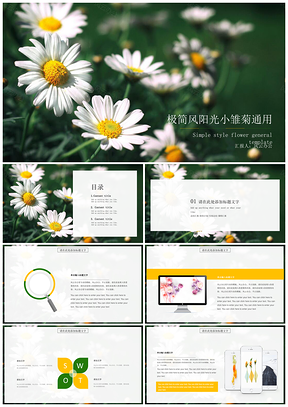 绿色至美小雏菊通用总结汇报PPT模板