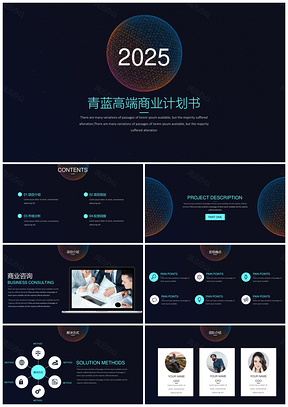 2025蓝色高端顶级商业计划书PPT模板
