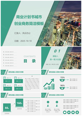 2025绿色商业计划书城市创业商务简洁PPT模板