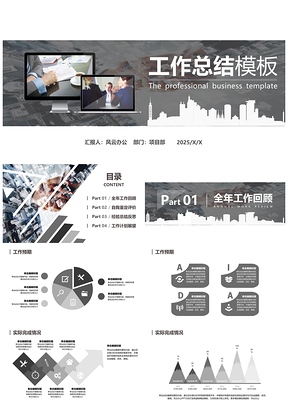 2025灰色年度工作总结商务简约精美实用PPT模板