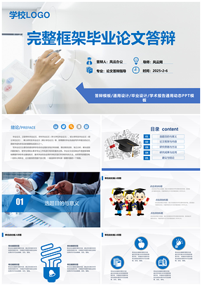 2025报告精美蓝色毕业论文设计PPT模板