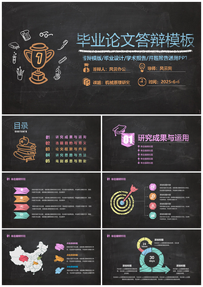 2025黑色毕业设计论文答辩小清新粉笔手绘黑板背景PPT模板