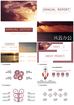 红色年度报告商业计划书国际夕阳PPT模板