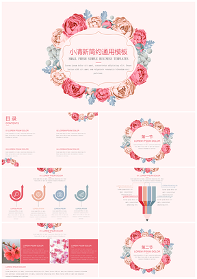 粉色插画简约小清新通用PPT模板