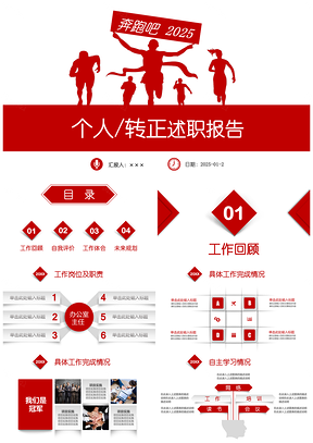 2025红色立体奔跑述职报告岗位竞聘工作总结全动态PPT模板