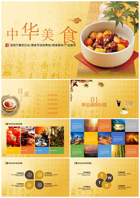 黄色中华美食美食活动策划介绍PPT模板