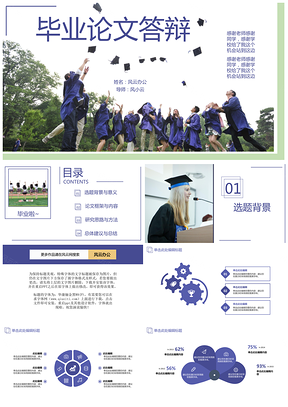 紫色毕业论文答辩毕业照博士帽PPT模板