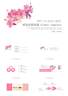 粉色小碎花田园风简洁商务汇报PPT模板