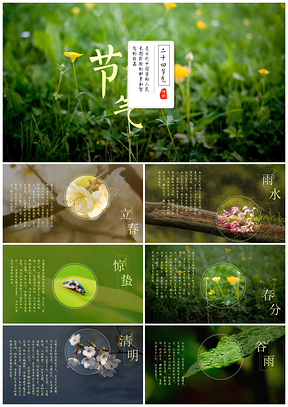 绿色中国风小清新二十四节气演讲介绍PPT模板