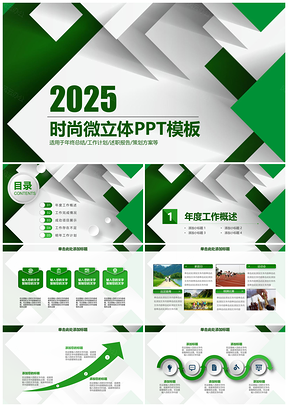 2025绿色简约微粒体创业计划商务动态PPT模板