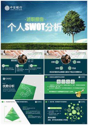 蓝色个人SWOT分析述职报告PPT模板